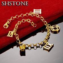 18K Gold Plated Chain Roman Numerals Pendant Charm Bracelet For Woman Man Birthday Wedding Engagement Party Fashion Jewelry - Gold - View 3