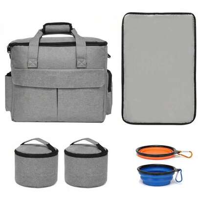Airline Approved Pet Travel Tote Bag, Multifunctional Dog Travel Organizer With 2 Food Containers, 2 Collapsible Bowls & Feeding Mat