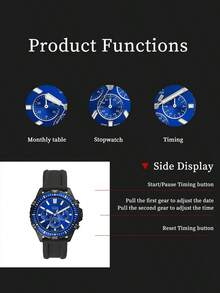 Fossil Men's 44mm Garrett Black Silicone Strap Chronograph Watch FS5695 - Blue - View 5