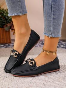 Giày lười nữ đế bằng, giày lười mùa hè mới với dây xích đính đá, đế mềm, giày casual thoải mái, đa năng, kiểu dáng thanh lịch, màu đen. - màu đen - Xem 2