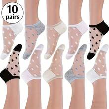 10 đôi tất nữ mùa hè mỏng nhẹ chấm bi - Tất cổ thấp không trơn trượt, thoáng khí, mỏng nhẹ, có chun ở cổ tất, phù hợp với giày cao gót và giày thường, có thể giặt máy. - Nhiều màu - Xem 1
