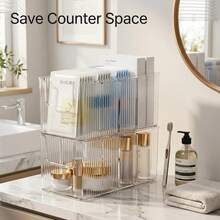 Boîte de rangement pour maquillage en acrylique empilable - Boîte de rangement multi-compartiments pour soins de la peau et masques de beauté, support cosmétique vertical pour bouteilles de sérum, d'essence et de lotion - Grande capacité pour salle de bain, commode et coiffeuse - Excellent cadeau pour maman, amis pour anniversaire, mariage et fêtes - Multicolore - Voir 6