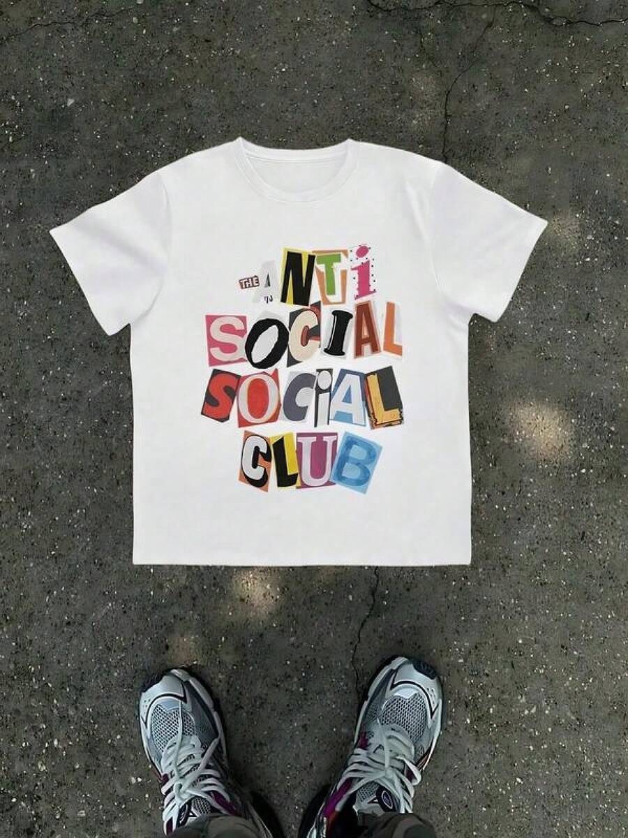 1Pcs Anti Social Club Print Men's T Shirt Streetwear 100% Cotton TShirt Men's Summer Graphic Tee Gift For Men, Casual Style Letter Tee For Hip Hop Fashion Dazy Women Y2k Spring Clothes Women Cotton Motf Clothes Women Tops Cute Tops White Tops Streetwear Women Black Tops For Women 90s Party Outfit V Neck Tops Baggy T Shirts Baggy T Shirts Baggy Top Cotton T Shirt Women T Shirt Women Tshirts For Women - White - View 1