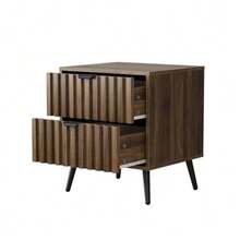 Modern Bedside Table With Recessed Design And Two Drawers, Suitable For Bedrooms, Hallways, Living Rooms And Children's Rooms, Walnut - 45 X 40 X 53 cm - View 11
