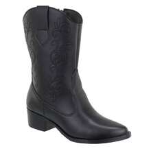 Women's Western Country Style Cowboy Boots, Mid-Calf, Embroidered Detail, Medium Heel, Winter New Arrivals - màu đen - Xem 3