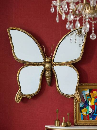 1 pieza Espejo de pared con diseño de mariposa vintage desgastado, material de resina, decoración creativa para pared de sala de estar, diseño especial de espejo incrustado, ideal para coleccionistas de animales, decoración para fiestas en el hogar