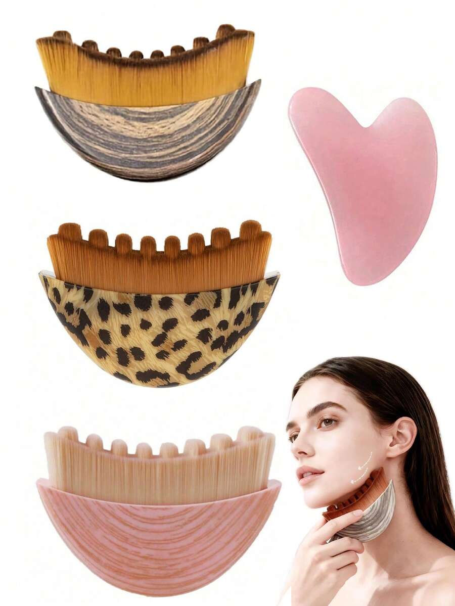 新款淋巴轮廓面部刷，带刮痧板，干刷面部刷，淋巴引流按摩器，适用于面部、下巴和下颌线塑形，符合人体工程学设计，精准贴合肌肤，缓解疲劳