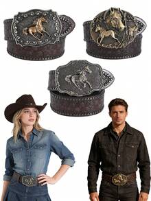 Cinturón unisex con cabeza de caballo en relieve, estilo punk - Multicolor - Ver 6