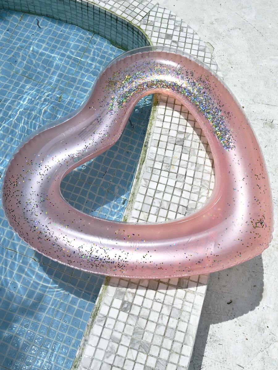 1pc Inflatable Heart-Shaped Swimming Ring, Adult Summer Pool & Beach Floating Toy, Party Accessory, Perfect Summer Gift, Swimming Pool Raft Lounger, For Adult Vacation Fun & Relaxation - Rose Gold - View 1