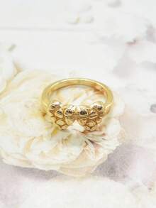 1 chiếc nhẫn đá hình trái tim đôi thanh lịch, thích hợp cho nữ đeo hàng ngày, dự tiệc và các dịp lễ, làm quà tặng Ngày Valentine/Giáng sinh/Kỷ niệm, quà tặng cho bạn gái, quà tặng ngày lễ. - Vàng - Xem 3