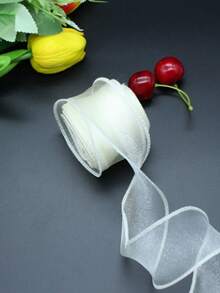 1卷10码白色欧根纱丝带，带铁丝，透明网状雪纺丝绸丝带，适用于缝纫、礼品包装、工艺品、婚礼花束、请柬、装饰等。 - 彩色 - 查看 14