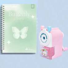 Sổ tay A5 dễ thương, gáy xoắn, họa tiết bướm tối giản + Gọt bút chì màu hồng - Nhiều màu - Xem 8