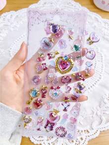 闪亮魔法宝石贴纸 - 3D立体水晶蝴蝶结贴纸，粉紫色系精美文具，适用于手账、DIY手工和礼品包装 - 彩色 - 查看 7