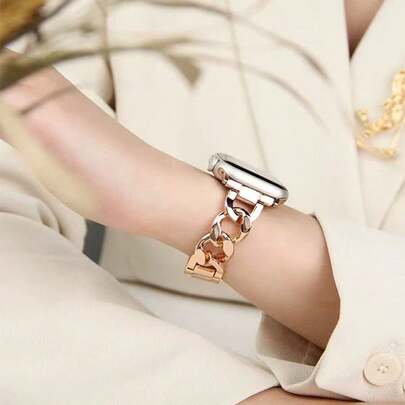 1pc Women's Fashion Smartwatch Band, Compatible With Apple Watch Band 38/40/41/42/44/45/46/49mm, Elegant Durable And Anti-Oxidation Stainless Steel Metal Material, Rose Gold, Silver, Black Optional, Compatible With Apple Watch Series Ultra 2/SE 11/10/9/8/7/6/5/4/3/2/1, Fashion Wristband Bracelet, Women's Valentine's Day Gift, Smartwatch Accessories