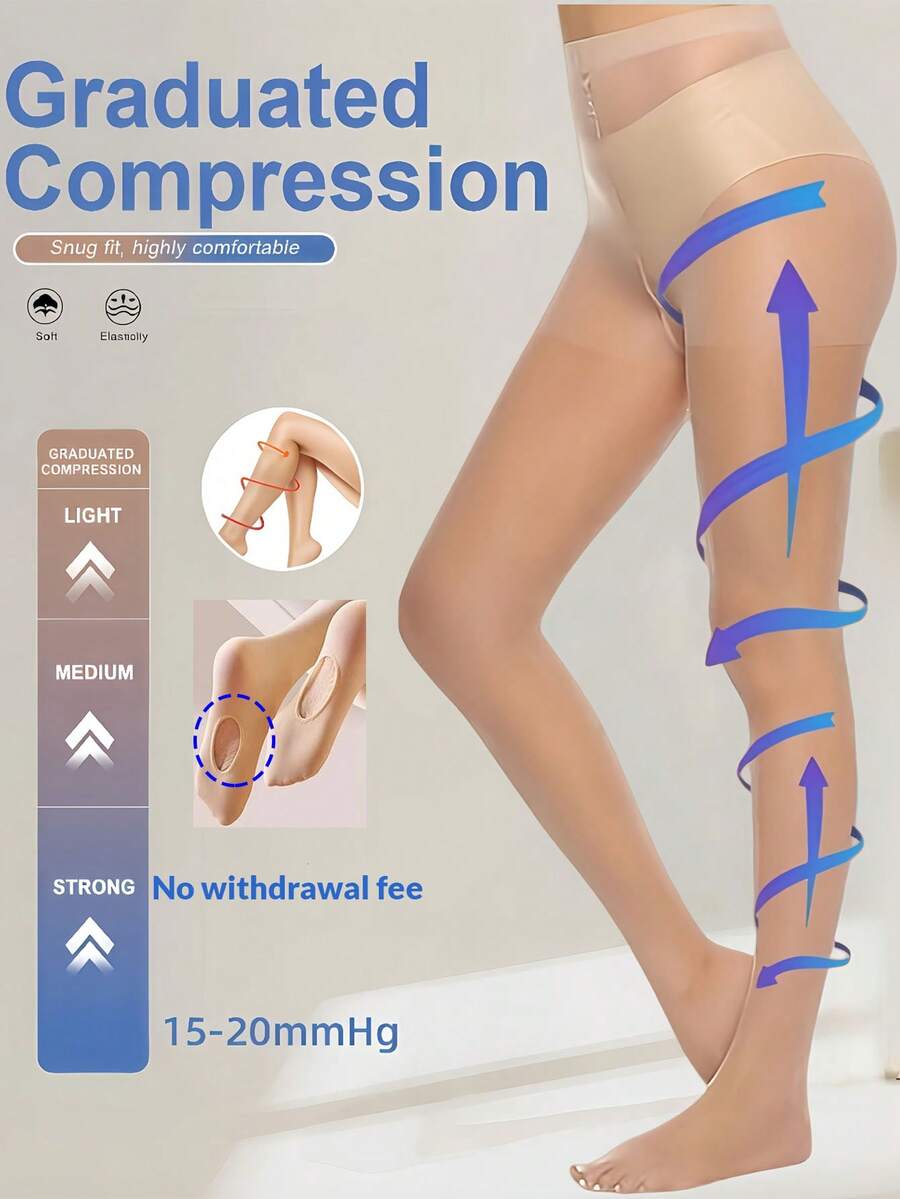 3 đôi quần tất thể thao nén dành cho nữ, độ nén tăng dần 15-20mmHg, thiết kế có đai giữ chân, màu đen, hỗ trợ áp lực tăng dần, độ đàn hồi cao, phụ kiện thanh lịch cho công sở và giải trí hàng ngày. - Nhiều màu - Xem 1