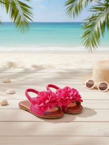 2026 Nuevas sandalias deportivas con estampado floral lindas para niños pequeños y niñas pequeñas, con correa elástica en la parte trasera, planas, antideslizantes y duraderas, adecuadas para uso diario en verano, playa, vacaciones, estilo bohemio - Rosa Fucsia - Ver 2