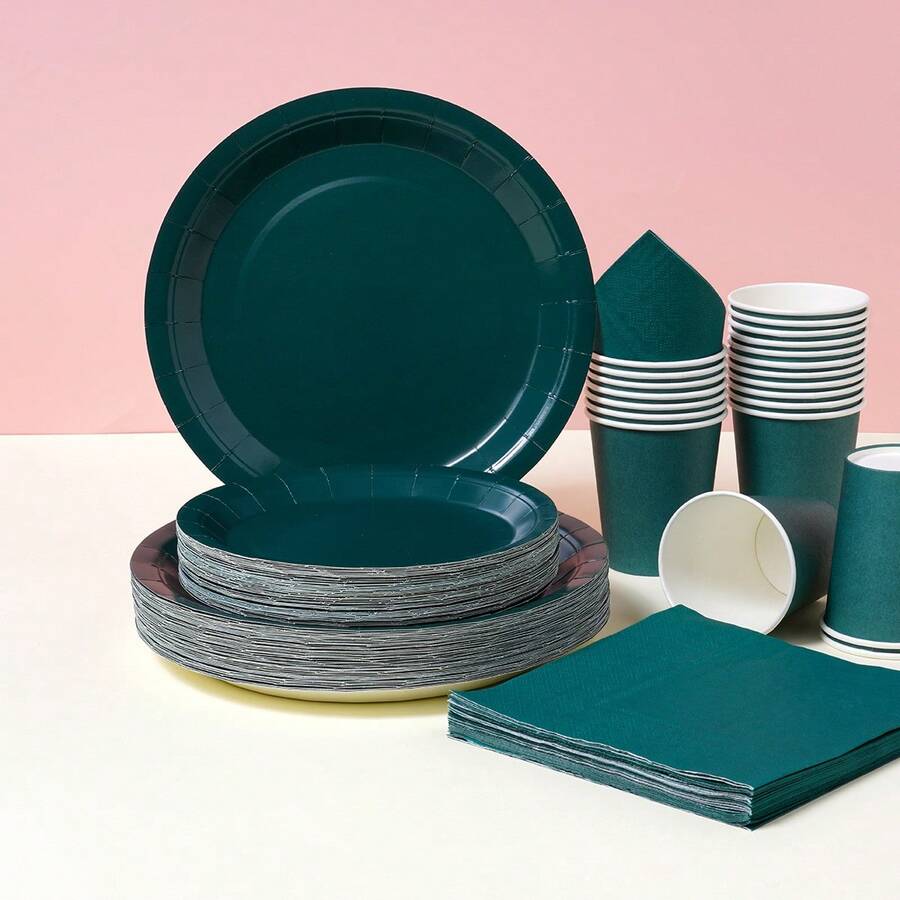 Bộ đồ dùng ăn uống dùng một lần màu xanh ô liu, đĩa tiệc 7/9 inch, đĩa giấy, cốc, khăn ăn dùng một lần, thích hợp cho các dịp lễ, đám cưới, lễ đính hôn, sinh nhật, tiệc tùng, lễ kỷ niệm. - Nhiều màu - Xem 1
