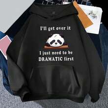 AJHSAKLt Comfrt Hoodie Oversized For Teen Girls Cute Panda Letter Graphic Drawstring Hooded Sweatshirts Hoodies For Women Light Blue - 503_Đen - Xem 2