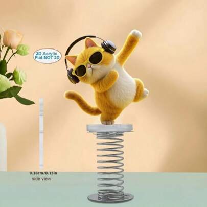 1pc Acrylic Dancing Cat With Headphones Spring Decor, Suitable For Desktop Decoration, Perfect For Indoor/Living Room Decoration, Office Decoration, Holiday Party Gift, Car Dashboard Accessory, Exquisite Small Gift For Friends, 2D