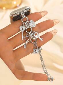 Cute Y2K Style Chain Pendant Strap, Rhinestone Heart Lock Chain Strap, Fit For Apple Watch 38/40/41/42/44/45/46/49mm, Fit For Ultra/SE/Series 1-11, Bohemian Jewelry, Summer Bracelet Pendant, Women Accessories, Mother's Day Gift, Silver - Silver - View 7