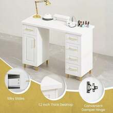 43 Inch Nail Tech Desk For Nail Tech, Wooden Manicure Table With Storage, Nail Table With 5 Drawers And Cabinet, Manicure Desk Nail Station, Pink/ Black/ White - 白色 - 查看 6