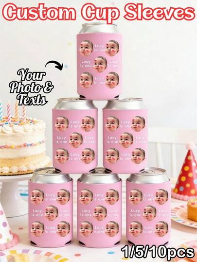 1/5/10pcs Custom Can Cooler-Personalized Facial And Age Design, Personalized Insulated Cooler, Personalized Multicolor Beer Can Sleeve Hugger Cooler, Suitable For Graduation Party Gift For Graduates, Unique Birthday Gift, Wedding Party Decoration, Holiday Decor Mother's Day Graduation
