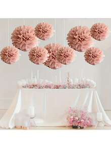 10Pcs Dusty Rose Paper Pom Poms Decorations - 6in & 9.8in Tissue Paper Flowers For Wedding, Baby Shower & Birthday Party Hanging Decor - A - View 3