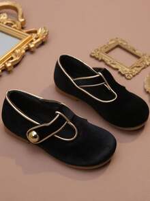 1 Pair Girls Velvet Soft Bottom Princess Shoes, Breathable Anti-Slip Toddler Loafers, Spring/Summer - Black - View 2
