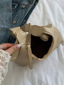 小眾設計紋理PU純色時尚極簡百搭柔軟面料女款迷你腋下肩背包手提包 - 卡其色 - 查看 8
