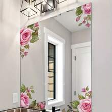 1 Stück hochwertige Bohemian-Stil rosa Rose Glas Spiegel Aufkleber, geeignet für Badezimmer, Waschtisch, Glastür & Fenster Dekoration - 1PC - Übersicht 6