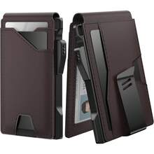 Typecase Tactical Wallet Men Card Holder: Up Card, Genuine Leather,, RFID Blocking, Slim, Minimalist,, Front Pocket - 9-13 Card Capacitiy, ID Window, Money Clip (Brown) - Dark Brown - View 10