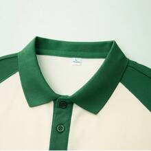 Camisa polo casual de verano con color de contraste y media cremallera, ropa de trabajo práctica - Beis - Ver 10