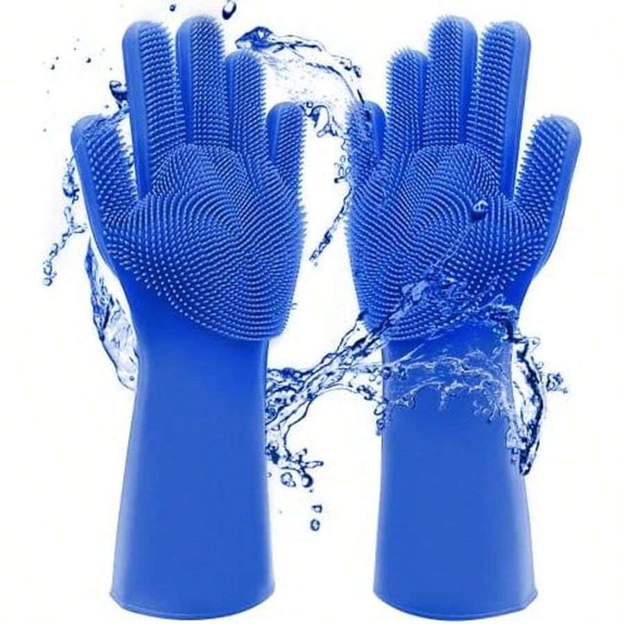Louis Donné Reusable Silicone Dishwashing Glove, Heat Resistant Kitchen Glove, Silicone Massaging Dishwashing Gloves For Dogs And Cats Care And Pet Grooming Household Kitchen Gloves - / - View 1