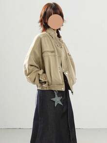 New Spring/Autumn Collection: Retro Workwear-Style Biker Jacket - Unisex, Loose-Fit, Slimming, Cropped Outerwear - 卡其色 - 查看 4