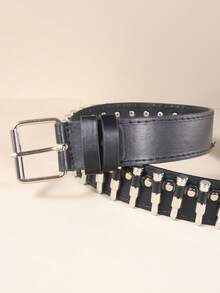 朋克铆钉腰带，复古Y2K风格男女通用腰带，适合日常搭配裤子和裙子。 - 黑色 - 查看 4