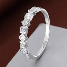 1pc Geometric Square Shaped Ring With Cubic Zirconia Stones For Women - Multicolor - View 2