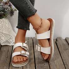 Summer Beach Walking Sandals For Women Flats Dressy Comfortable Flats Slides Buckle Shoes Outdoor Travel - trắng - Xem 2