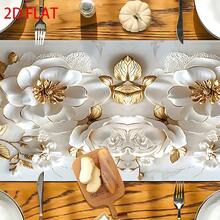 1 قطعة من عداء الطاولة ذو نمط رخامي أنيق، بتصميم فرع زهري أبيض وذهبي، مناسب للمطبخ وغرفة الطعام والديكور الداخلي/الخارجي والأعياد، من خامة الكتان، ديكور المطبخ - الذهبي - مشاهدة 3