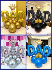 13pcs Father's Day Theme Set, 16-Inch Gold, Black, Silver, Blue "DAD" Letter Balloons, Mini Crown Shaped Balloons, Creative Father's Day Balloons For Party Decoration - Multicolor - View 1
