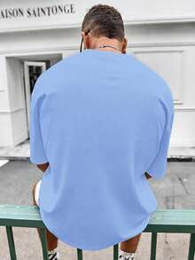 男士 100% 純棉 T 恤，適合春夏穿著，印有加州風格熊圖案，適合日常休閒穿搭 - 淺藍色 - 查看 3