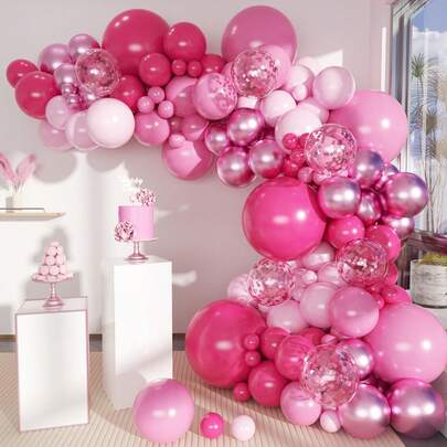 96 piezas Conjunto de arco de globos rosa, guirnalda de globos metálicos melocotón y rosa claro con confeti, adecuado para despedida de soltera, baby shower, cumpleaños de niño/niña, decoración de fiesta de boda de princesa