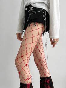 一款欧美风性感时尚的红色心形菱形网眼连裤袜，适合约会、派对、度假等各种场合。 - 紅色 - 查看 5