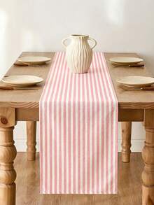 1 pieza Camino de mesa a rayas amarillo brillante y blanco, mantel rectangular texturizado, adecuado para mesa de comedor, mesa de café, decoración del hogar - Decoración duradera para la cocina y el comedor, ajuste de mesa - Rosa Pálido - Ver 3