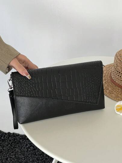 1 chiếc ví cầm tay bằng da PU dập vân cá sấu, nhỏ gọn và thời trang cho những buổi đi chơi hàng ngày, thích hợp cho mùa xuân/hè.