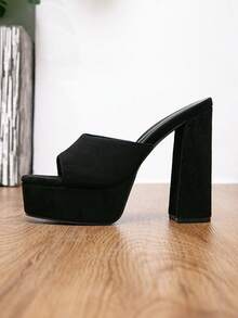 Giày sandal cao gót thời trang mùa hè, kiểu dáng tối giản, thích hợp đi làm, dự tiệc đêm, đế dày, chất liệu nhung chống thấm nước, màu đen. - màu đen - Xem 6