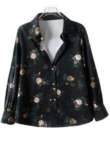 Women's Ditsy Floral Collared Regular Fit Shirt, Non-Stretch Fabric Spring - Multicolor - View 8