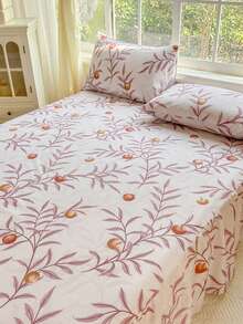 Bộ 3 món (1 ga trải giường, 2 vỏ gối) họa tiết cành đào tím in hoa, ga trải giường xếp ly viền ren, bảo vệ toàn diện khỏi bụi bẩn, bộ 3 món ga trải giường xếp ly kèm 2 vỏ gối. - Mùa đào tím - Xem 9