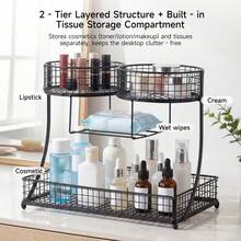 Senmeo 1pc Sleek 3-Tier Metal Cosmetic Organizer (No Installation), Space-Saving For Dressing Table/Bathroom - 黑色雙頭 - 查看 4