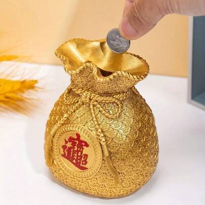 1pc Fortune Bag Coin Bank, Home Decor Resin Crafts Figurine, Piggy Bank