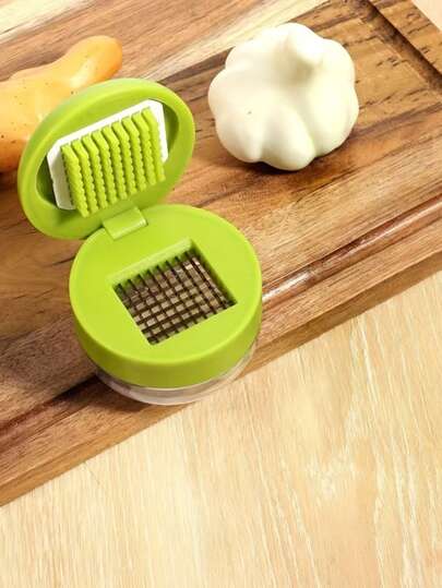 1件/2件装手动重型蒜蓉压榨器/蒜蓉器，单件装，带易清洗的蒜蓉盘，小巧手持设计，方便收纳，塑料材质，轻松压碎和切碎大蒜，可用洗碗机清洗，厨房必备